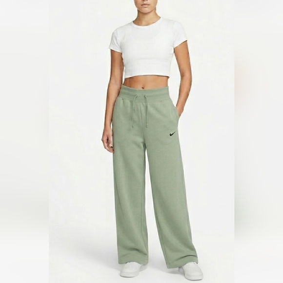 Nike Pants - Nike Phoenix Fleece High-Rise Wide-Leg Sweatpants - Oil Green S